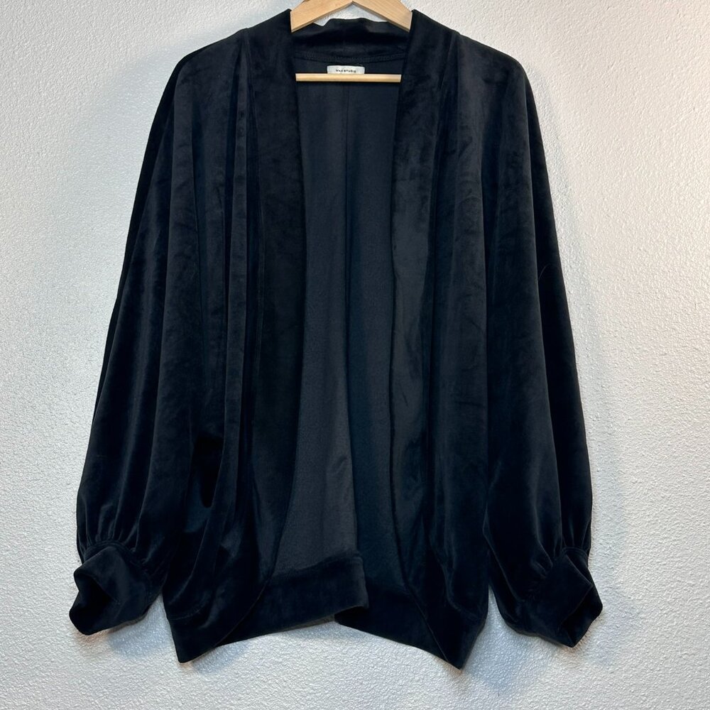 Max Studio Black/Dark Grey Velour Open Front Shrug - Women's XL